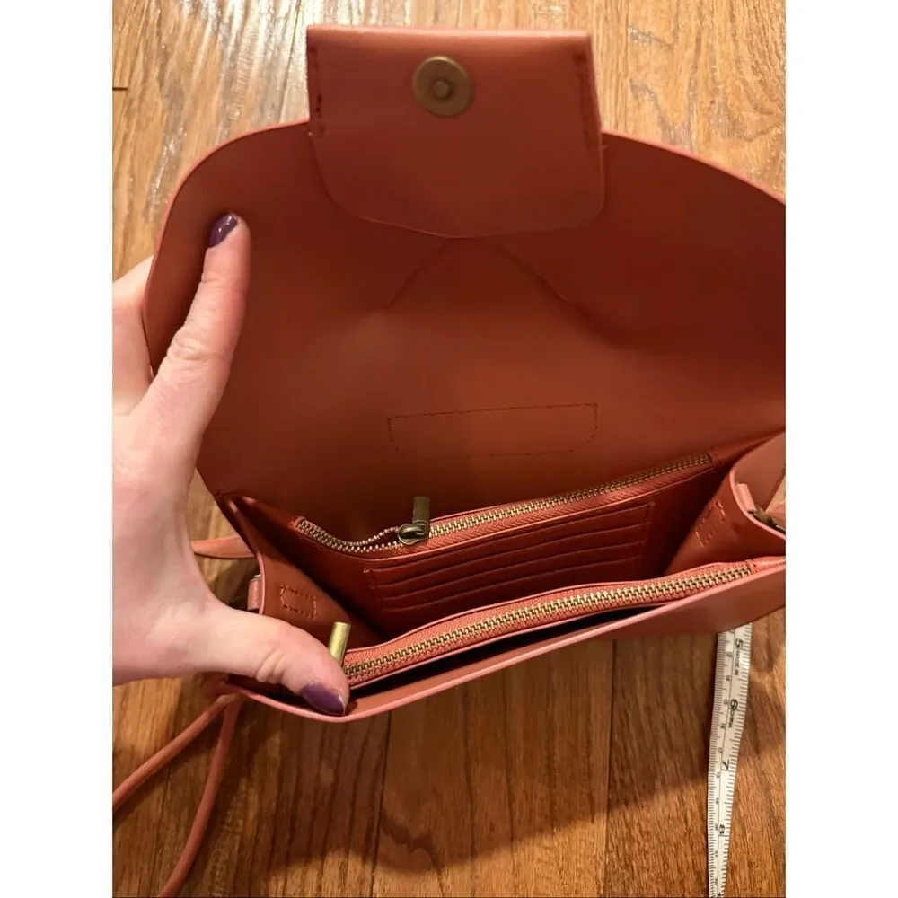 Tan orange faux leather crossbody purse small